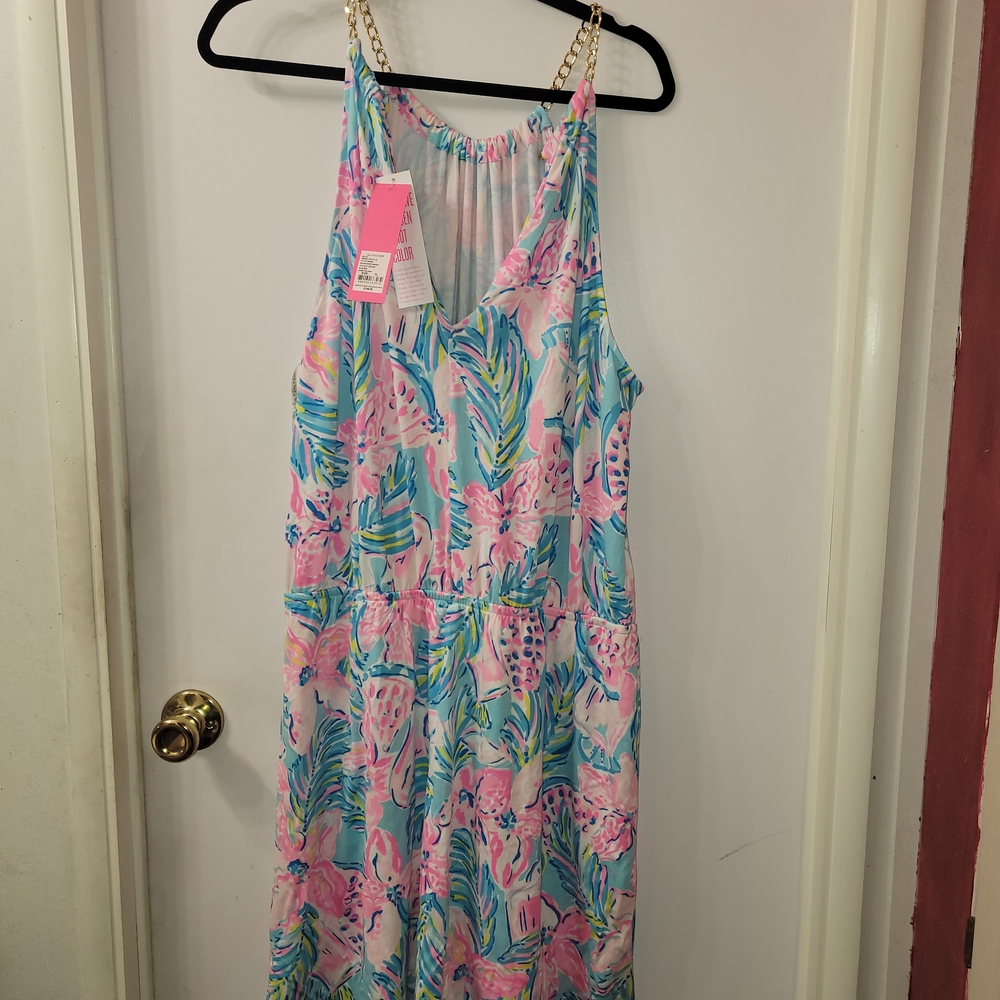 NWT - Lilly Pulitzer Bowen Skort Romper Pink and Blue Tropical